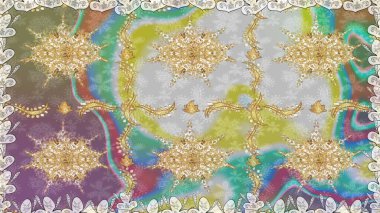 Tarafsız renklerde altın elementler. Şık bir grafik desen. Duvar kâğıdı barok, İspanyol kumaşı. Kusursuz raster arka plan. Çiçek deseni.