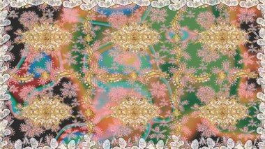 Bej renklerde, altın elementlerle kusursuz desen. Klasik raster sarısı, kusursuz desen. Klasik klasik klasik arka plan. Geleneksel oryantasyon süsü.