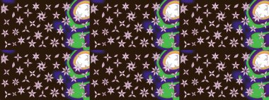 Tekstil, kumaş, ambalaj, hatıra defteri için hoş bir çiçek arkaplanı. Elle çizilmiş çiçek desenli Raster çizimi. Çocuksu tasarım. Kahverengi arkaplanda.