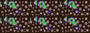 Düz Çiçek Elementleri Tasarımı. Kahverengi renkli çiçekler. Raster Illustrasyon 'daki Çiçek Deseni' nin son moda çizimi. Renkli Yaz Teması çizim şablonu.