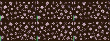 Raster illüstrasyonundaki çiçek desenli çizim. Düz Çiçek Elementleri Tasarımı. Renkli Bahar Teması eskiz kalıbı. Kahverengi renkte çiçekler.