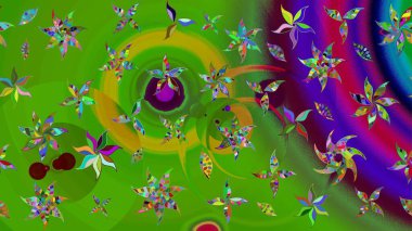 Raster çiçek desenleri çiziyor. Vadinin yeşil renkli çiçekleri.