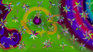 Renkli Yaz Temalı eskiz kalıbı. Sevimli çiçek raster deseni. Yeşil renkli çiçekler. Düz Çiçek Elementleri Tasarımı.