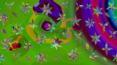 Hediye ambalaj kağıdı, tebrik kartları, posterler ve pankart tasarımı. Yeşil renkli çiçekler. Raster düz çiçek çizim deseni.