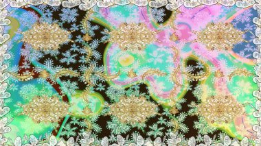 Şık bir grafik desen. Kusursuz raster arka plan. Duvar kâğıdı barok, İspanyol kumaşı. Tarafsız renklerde altın elementler. Çiçek deseni.