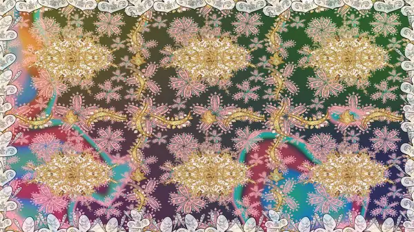 Geleneksel klasik raster altın pürüzsüz desen. Barok tarzında kusursuz bir doğulu süsü. Tarafsız renklerdeki altın elementler.