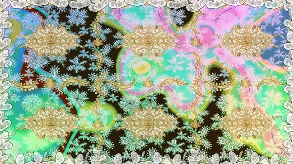 Şık bir grafik desen. Kusursuz raster arka plan. Duvar kâğıdı barok, İspanyol kumaşı. Tarafsız renklerde altın elementler. Çiçek deseni.