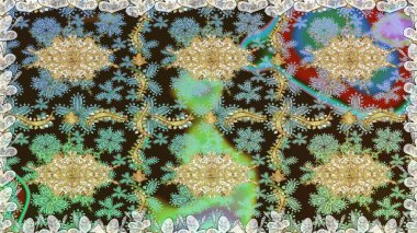 Paisleys zarif çiçek desenli dikişsiz arka plan duvar kâğıdı illüstrasyonuyla klasik stil, modern 3D çizgili sanat altın ve kahverengi desenli çiçek yaprakları ve süslemeleri..