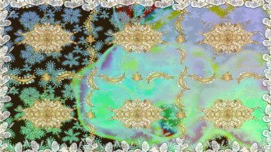 Tarafsız renklerde, altın elementlerle pürüzsüz bir desen. Şam tasarım için kusursuz desen.