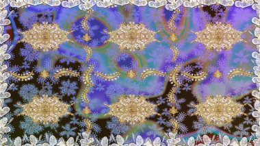 Antika altın tekrarlanabilir duvar kağıdı. Barok tarzında altın çiçek süsü. Mor renklerde altın element. Damask arkaplanı tekrarlayan kusursuz desen.