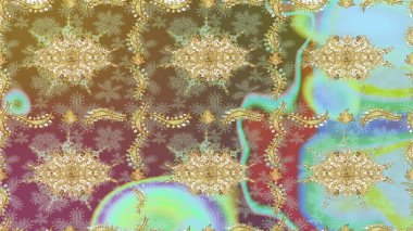 Raster oryantal süs. Altın elementlerle nötr renklerde altın desen. Geleneksel klasik altın desen. Barok tarzında kusursuz bir doğulu süsü..