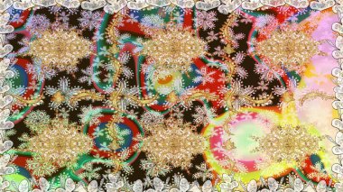 Raster geleneksel altın pürüzsüz deseni nötr renklerde. Barok tarzında kusursuz bir doğulu süsü..