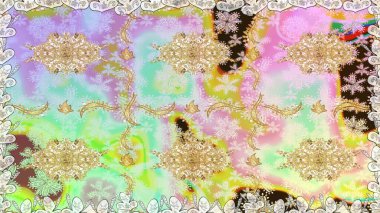 Doğu tarzında klasik tasarım öğesi. Tarafsız renkler üzerine geleneksel Arapça dekor. Çiçekli süslemeli, pürüzsüz bir desen. Duvar kâğıdı için altın süslü bir illüstrasyon. Süslü dantel iz sürücü.