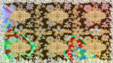 Geleneksel oryantasyon süsü. Kahverengi renklerde altın desenler ve altın elementler. Kusursuz klasik raster altın desenli. Klasik vintage arkaplan.