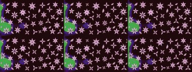 Tekstil için suluboya eskiz deseni. El çizimi çiçek çizimi deseni (fayans). Şirin çiçekli, desenli, kahverengi çizim deseni.