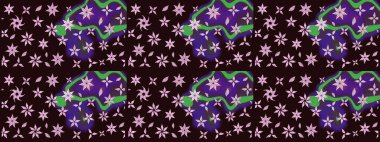 Raster illüstrasyonundaki çiçek desenli çizim. Kahverengi renkte çiçekler.