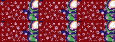 Düz Çiçek Elementleri Tasarımı. Sevimli çiçek raster deseni. Kırmızı renkte çiçekler. Renkli Bahar Teması çizim şablonu.