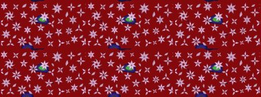 Asya tekstil tarzında. Çiçek desenli çizim. Raster illüstrasyonu. Kırmızı renkte çiçekler. Raster illüstrasyonu.