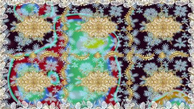 Tarafsız renklerde altın element. Barok tarzında altın çiçek süsü. Damask arkaplanı tekerrür ediyor. Antika altın tekrarlanabilir duvar kağıdı.