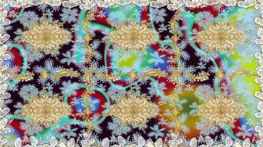 Raster geometrik arka plan. Senin tasarımın için, duvar kağıdı. Tarafsız renklerde altın çiçekli altın desenler. Altın rengi kusursuz illüstrasyon.