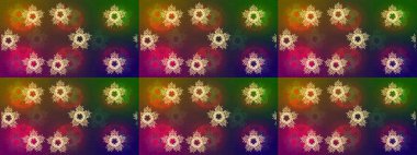 Kar Tanesi Mozaik ikonu. Kahverengi, yeşil ve mor siluet kar tanesi işareti. Düz dizayn. Sembol kışı, donmuş, Noel, yeni yıl tatili. Grafiksel element dekorasyonu. Raster illüstrasyonu.