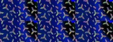 Mavi, siyah ve yeşil renkli kristal kar taneleri. Raster illüstrasyonu.