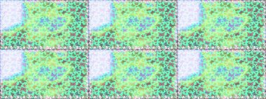 Raster. Kelebeklerle kusursuz desen. Tekstil, kumaş, baskı ve davetiye geçmişi. Yeşil ve mavi renkli illüstrasyon.