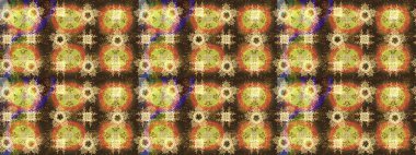 Raster illüstrasyonu. Turuncu, sarı ve kahverengi renkli kristal kar taneleri.