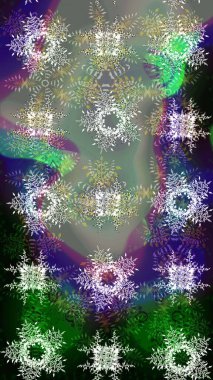 Kış kar taneleri, raster arka plan. Yüzey için tekrarlanan doku, ambalaj kağıdı, gri, nötr ve yeşil renkler üzerine kar tanesi.