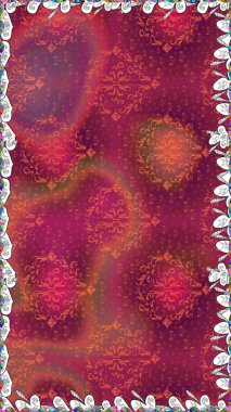 Kusursuz bir geçmişi var. Eski usul. Kumaş, tekstil, duvar kağıdı baskısı için. Raster illüstrasyonu. Renkli desenli kusursuz desen, kırmızı çiçekler ve dekoratif elementler..