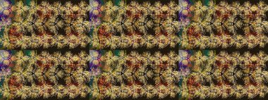 Kar tanelerinin soyut arkaplanı olan şirin bir Noel arkaplanı. Kahverengi, gri ve sarı kar taneleri. Raster illüstrasyonu. Renkler. Noel ve Yeni Yıl moda baskıları için tatil tasarımı.