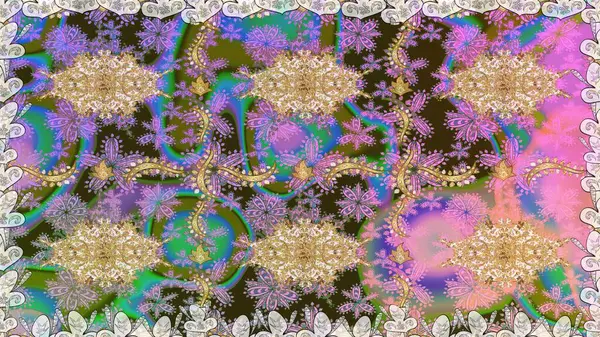 Damask altın soyut çiçek nötr renklerde pürüzsüz desen. Raster illüstrasyonu. Süsleme.