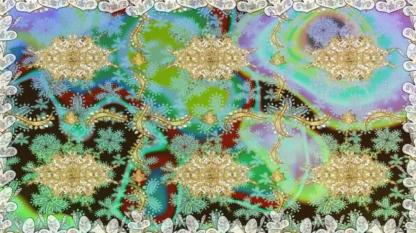 Tarafsız renkler üzerinde klasik oryantal desen. Damask pürüzsüz süsü. Geleneksel raster ve altın desen.