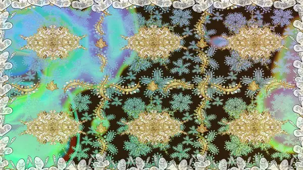 Raster illüstrasyonu. Kusursuz soyut bir arkaplan. Oriental raster klasik nötr ve altın desenli.