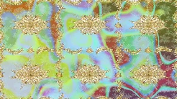 Antika altın tekrarlanabilir duvar kağıdı. Tarafsız renklerde altın element. Damask pürüzsüz yineleme kalıbı. Barok tarzında altın çiçekli süs..