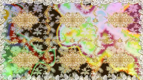 Duvar kâğıdı barok, İspanyol kumaşı. Kusursuz raster arka plan. Çiçek deseni. Tarafsız renklerde altın elementler. Şekil grafik deseni.