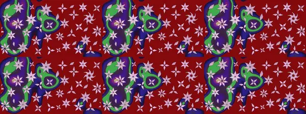 Modern çiçek arkaplanı. Parlak renkli çiçekli ve kırmızı yapraklı harika bir çiçek deseni. Moda baskıları için zarif bir şablon. Halk stili.