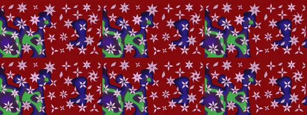 Kırmızı renkte çiçekler. Raster illüstrasyonu. Tropikal çizim çiçek deseni.