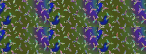 Kar taneleri radyal yeşil, mavi ve mor renkler. Renkli arka planda güzel kar taneleri. Raster illüstrasyonu..