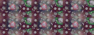 Çiçekli, pürüzsüz bir desen. Raster çiçekleri klasik tarzda çizilmiş. Gri, kahverengi ve mor renklerde bahar çiçekleri. Raster illüstrasyonu.