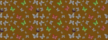 El çizimi kelebekli moda raster yaz deseni. Raster illüstrasyonu. Kağıt, kumaş, ambalaj kağıdı ve duvar kâğıdı tasarımı için hoş bir arkaplan. Çizim deseni.