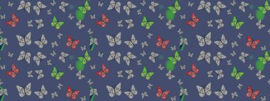 Mavi kelebek çizimi. Raster illüstrasyonu. Güzel suluboya kelebekler. Kıyafetler, erkekler, kızlar ve duvar kağıtları için soyut çizim kalıbı. Fantezi sevimli illüstrasyon.