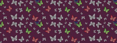 Güve ile Raster Geçmişi. Renkli Kelebeklerle Bahar Arkaplanı. Güzel Kelebek Siluetleriyle Moda Dekorasyonu. Kart, Davetiye, Yazdırma İçin Basit Güzel Desen.
