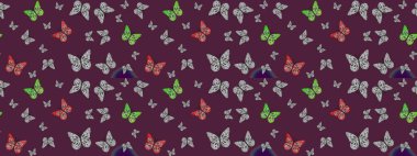 Raster renkli sonsuz doku. Elle çizilmiş illüstrasyon. Kelebekli çizim şekli. Bahar ve yaz tasarımı için renkli arkaplan.
