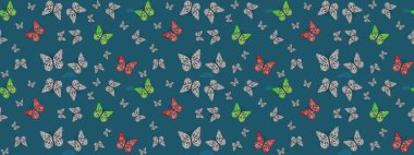 Web sayfası geçmişleri, duvar kağıtları, tekstil ve yüzey dokuları için mükemmel. Renkli kelebekler. Çizim kalıbı. Raster illüstrasyonu.