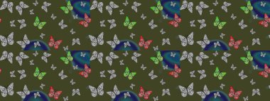 Çizim, karalama, karalama. Erkekler, kızlar, elbiseler, duvar kağıtları için soyut çizim kalıbı. Raster illüstrasyonu. Sonsuz. Kelebeklerle çizim yapın.