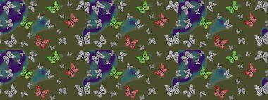 Yeşil renkli illüstrasyon. Kıyafetler, erkekler, kızlar ve duvar kağıtları için soyut çizim kalıbı. Kelebekli Raster. Raster..