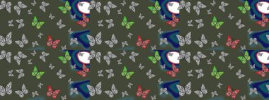 Erkekler, kızlar, elbiseler, duvar kağıtları için soyut çizim kalıbı. Kelebekli çizim şekli. Çizim, karalama, karalama. Raster illüstrasyonu. Sonsuz.