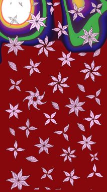 Çiçeksel çizim kalıbının yansıması. Vadinin çiçekleri kırmızı renklerde.