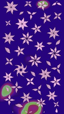 Mavi renklere karalamalar çizilmiş çiçek deseni. Raster illüstrasyonu.